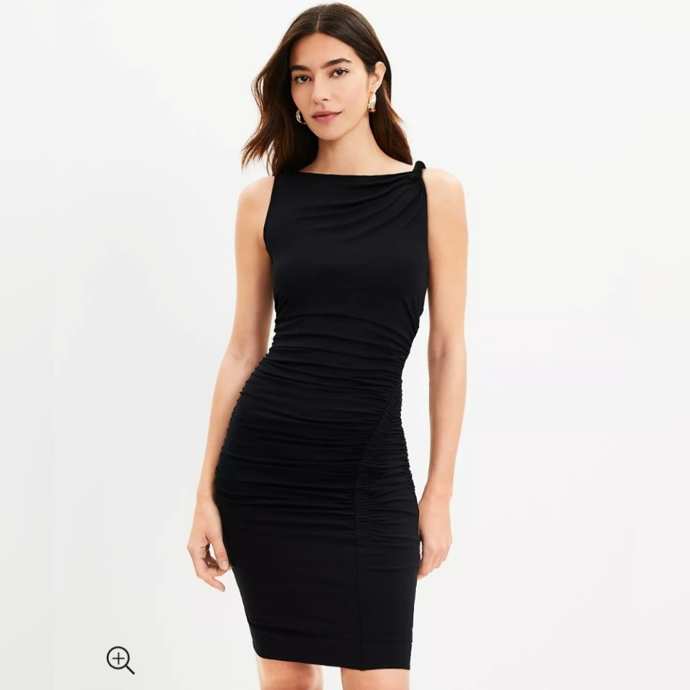 NWT Loft ruched mini black dress